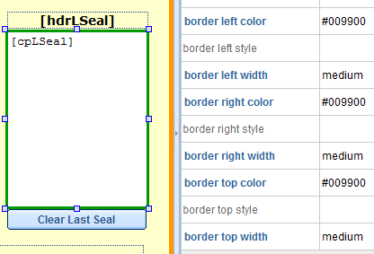 This capture shows that the borders are green in the design mode.