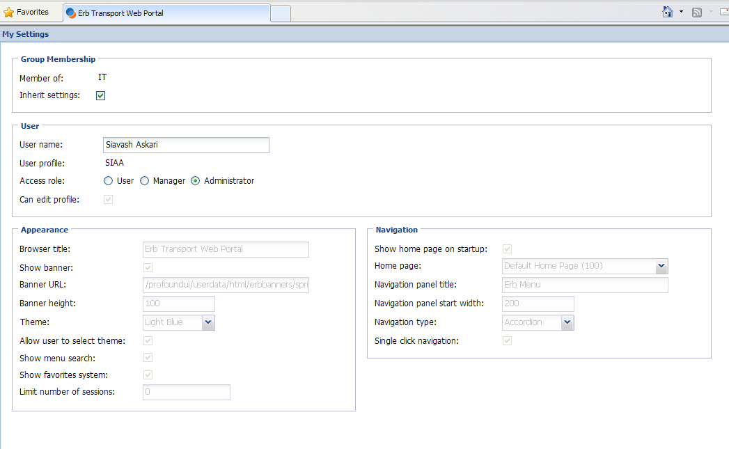 Atrium user settings